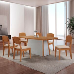 Mesa De Jantar Diane 180cm Tampo Mdf Canto Copo E 6 Cadeiras Veludo Creme/naturale/off White