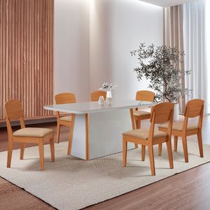 Mesa Diane 180cm Tampo Mdf Vidro Canto Copo Com 6 Cadeiras Turim 07 /off /naturale /serig Off