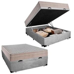 Cama Box Baú Casal Suede + Colchão Sereneprime Molas Ensacadas 138x188x69 Cor:cinza