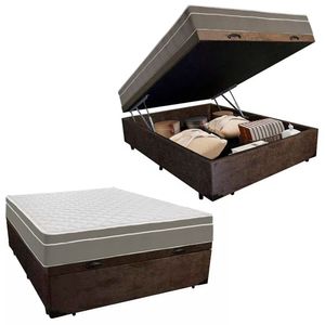 Cama Box Baú Casal Suede + Colchão Sereneprime Molas Ensacadas 138x188x69 Cor:marrom