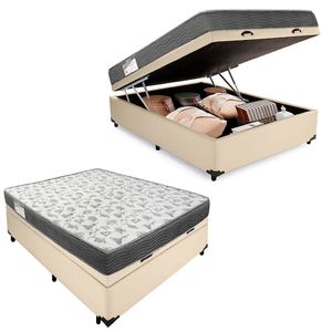 Cama Box Baú Casal Sintético + Colchão De Espuma D33 - Sereneprime - 138cm Cor:bege