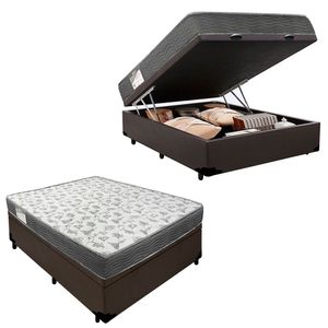 Cama Box Baú Casal Sintético + Colchão De Espuma D33 - Sereneprime - 138cm Cor:marrom