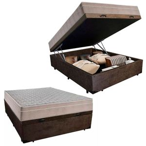 Cama Box Baú Casal Suede + Colchão Sereneprime Molas Ensacadas 138x188x69 Cor:marrom