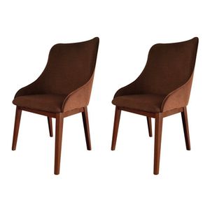 Kit 2 Cadeiras De Jantar Luxo Estofada Elisa Anatômica Couro Pu Caramelo Base Madeira Maciça Imbuia