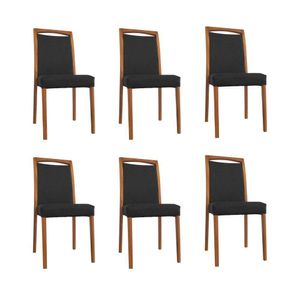 Kit 6 Cadeiras De Jantar Luxo Estofadas Jade Corino Preto Base Madeira Maciça Mel