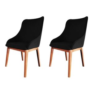 Kit 2 Cadeiras De Jantar Luxo Estofada Elisa Anatômica Couro Pu Preto Base Madeira Maciça Mel