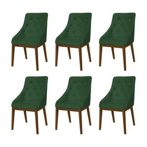 Kit 6 Cadeiras De Jantar Luxo Estofada Elisa Anatômica Capitonê Veludo Verde Base Madeira Maciça Imb