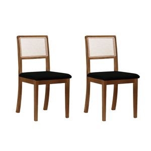 Kit 2 Cadeiras De Jantar Luxo Madeira Maciça Imbuia Encosto Telinha Palha Estofada Veludo Preto Rubi