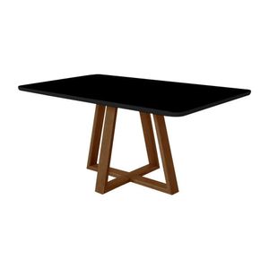 Mesa De Jantar Luxo 120x90 Tampo Mdf/vidro Para 4 Lugares Pés Madeira Maciça Pérola - Imbuia/preto