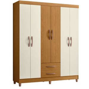 Guarda-roupa Albatroz âmbar 6 Portas Casal Mdp 2 Gavetas Cinamomo/off White