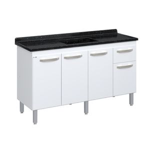 Balcão Flat De Cozinha Para Pia 4 Portas 1 Gaveta 1,43 Metros Branco