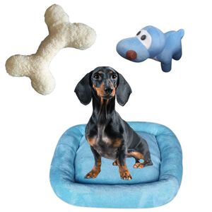 Cama Bigata G Tecido Soft Com Osso E Pelucia Kit 3 Peças Azul Claro