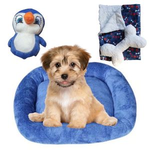 Cama Bigata M Tecido Soft Com Osso Pelucia E Manta Kit 4 Peças Azul Marinho