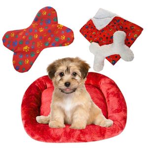 Kit Cama Pet Bigata M Luxo Com Comedouro Osso E Mantinha Vermelho
