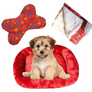 Kit Cama Pet Bigata M Luxo Fofa Com Comedouro E Manta Vermelho