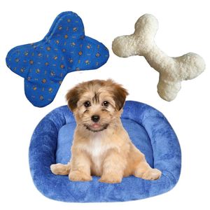 Cama Bigata M Tecido Soft Com Comedouro E Ossinho Kit 3 Peças Azul Marinho