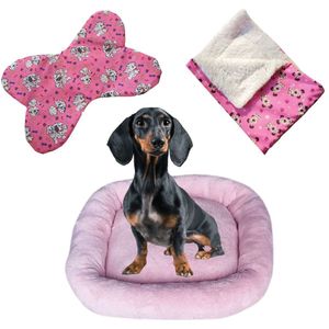 Cama Bigata G Tecido Soft Com Comedouro E Mantinha Kit 3 Peças Rosa