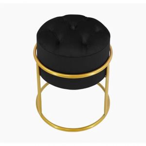 Puff Banqueta Estofado Decorativo Base De Ferro Capitonê Suede Preto Do Lar Móveis E Decoração