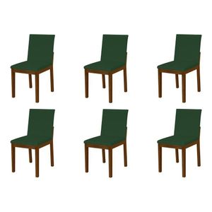 Kit 6 Cadeiras De Jantar Luxo Pérola Estofadas Em Veludo Verde Base Madeira Maciça Imbuia