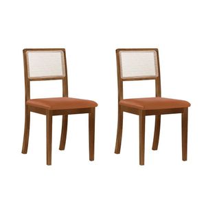 Kit 2 Cadeiras De Jantar Luxo Madeira Maciça Imbuia Encosto Telinha Palha Estofada Couro Pu Caramelo
