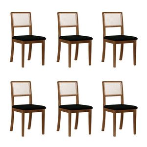 Kit 6 Cadeiras De Jantar Luxo Madeira Maciça Imbuia Encosto Telinha Palha Estofada Veludo Preto Rubi