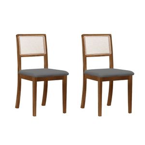Kit 2 Cadeiras De Jantar Luxo Madeira Maciça Imbuia Encosto Telinha Palha Estofada Veludo Cinza Rubi