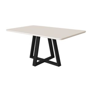 Mesa De Jantar Luxo 120x90 Tampo Mdf/vidro Para 4 Lugares Pés Madeira Maciça Pérola - Preto/off Whit
