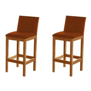 Kit 2 Banquetas Alta Luxo Pérola Com Encosto Estofada Em Veludo Terracota Madeira Maciça Castanho