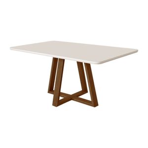 Mesa De Jantar Luxo 120x90 Tampo Mdf/vidro Para 4 Lugares Pés Madeira Maciça Pérola - Imbuia/off Whi