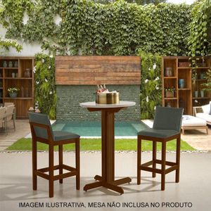 Kit 2 Banquetas Alta Luxo Pérola Com Encosto Estofada Em Linho Chumbo Madeira Maciça Imbuia
