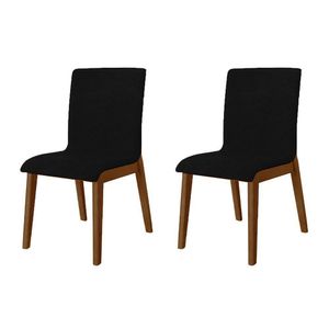Kit 2 Cadeiras De Jantar Luxo Diamante Estofadas Em Couro Pu Preto Base Madeira Maciça Imbuia