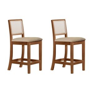 Kit 2 Banquetas Altas Luxo Em Tela Sextavadas Assento Estofado Veludo Bege Rubi Madeira Maciça Imbui