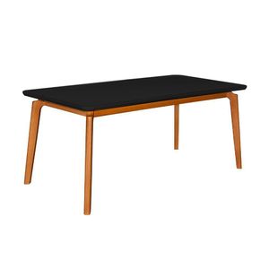 Mesa Jantar Luxo Jade Retangular 160x90cm Tampo Chanfrado Preto Base Madeira Maciça Mel