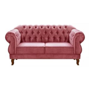 Sofá Chesterfield 2 Lugares Duquesa Vintage Retrô Capitonê Suede Rosa