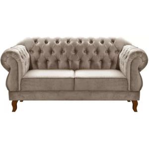 Sofá Chesterfield 2 Lugares Duquesa Vintage Retrô Capitonê Veludo Capuccino