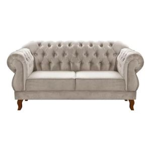 Sofá Chesterfield 2 Lugares Duquesa Vintage Retrô Capitonê Suede Bege Claro