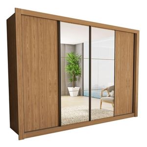 Guarda Roupa 4 Portas De Correr Com Espelhos 4 Gavetas Firenze Minastex Carvalho