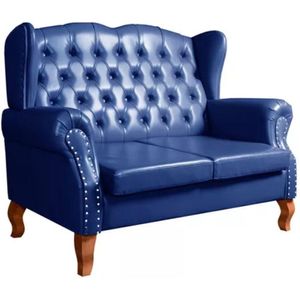 Sofá Chesterfield 2 Lugares Imperador Vintage Retrô Capitonê Couro Azul