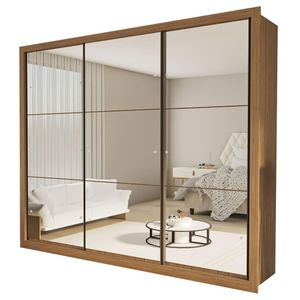 Guarda Roupa 3 Portas De Correr Todo Espelhado 6 Gavetas Ravena Minastex Carvalho