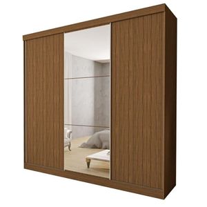 Guarda Roupa 3 Portas De Correr Com Espelho Central 4 Gavetas Evidence Minastex Freijó