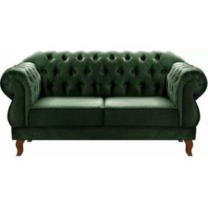 Sofá Chesterfield 2 Lugares Duquesa Vintage Retrô Capitonê Veludo Verde