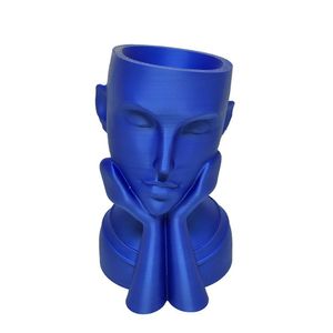 Rosto Enfeite Decoração Impressão 3d Porta Objeto Vaso 14 Cm Sala Azul Metálico