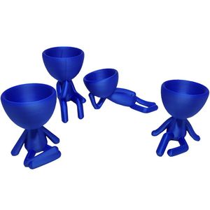 Kit 4 Vasos Suculentas Decoração Robert Plant Vaso 3d Decorativo Azul Metálico