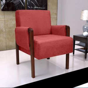 Poltrona Decorativa Base Madeira Ariana Suede Vermelho Matrix Vermelho