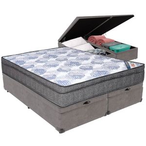 Cama Box Baú Cinza E Colchão Iso Superpocket Molas Ensacadas Queen Ortobom