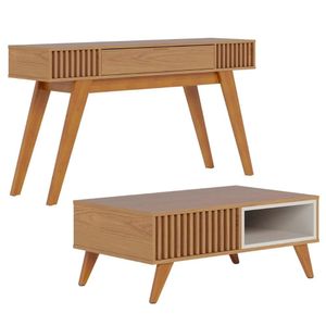 Kit Aparador Para Sala De Estar Com Mesa De Centro Delta C04 Freijó Off White Matte - Lyam Decor