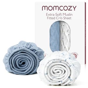 Momcozy Lençóis Mini Berço Muslin 38x26 (estampa Azul Estrela Lua) 2 Unid