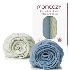 Momcozy Lençóis Musselina Mini Berço 38x26 Azul Cinza (2un) Conforto Total