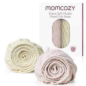 Momcozy Lençóis Mini Berço Musselina 38x26 (creme Blush) 2 Unid Conforto Total