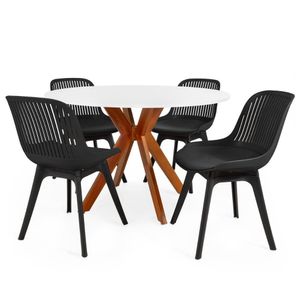 Conjunto Mesa De Jantar Redonda Marci 120cm Branca Com 4 Cadeiras Design Marcela - Preto
